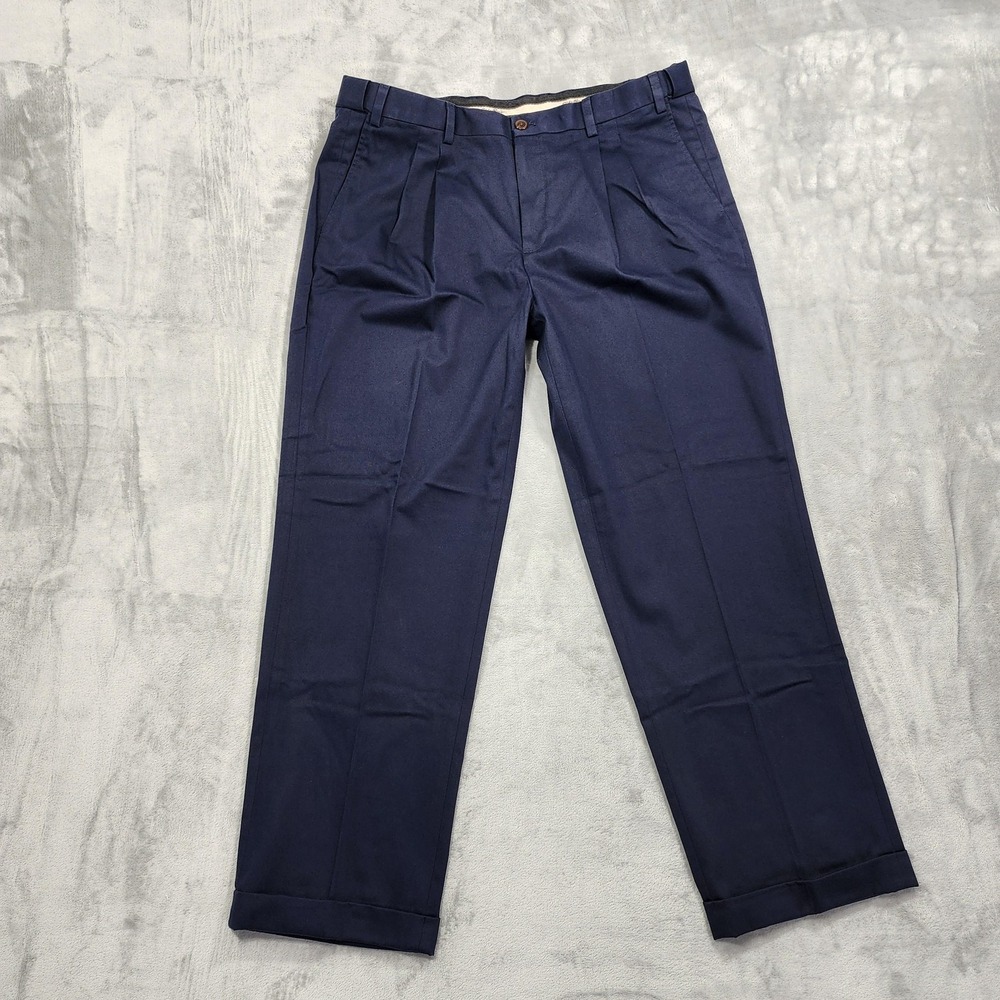 Eddie Bauer Pants Mens 40x30 Blue Wrinkle Resistant Relaxed Fit Pleated Cuffedโ